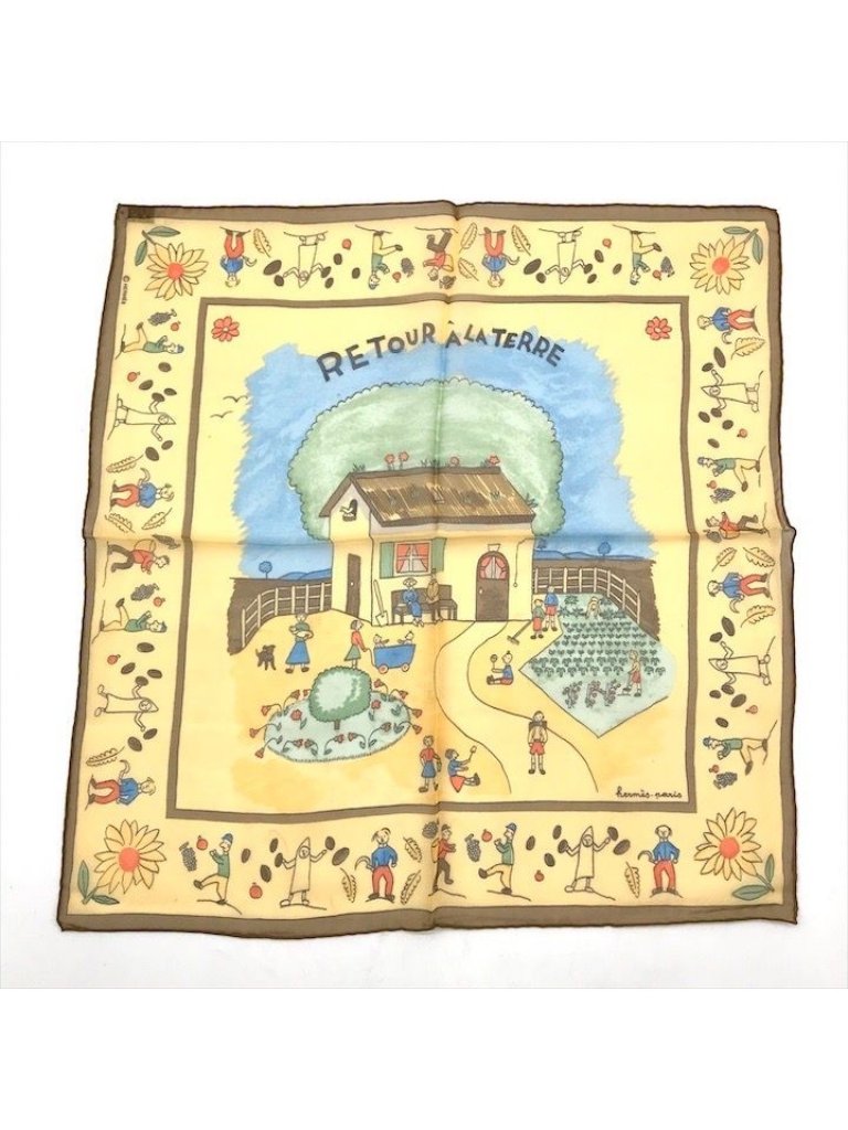 Hermes Petit Carre 40 Retour Ala Terre Return To Silk Yellow Scarf